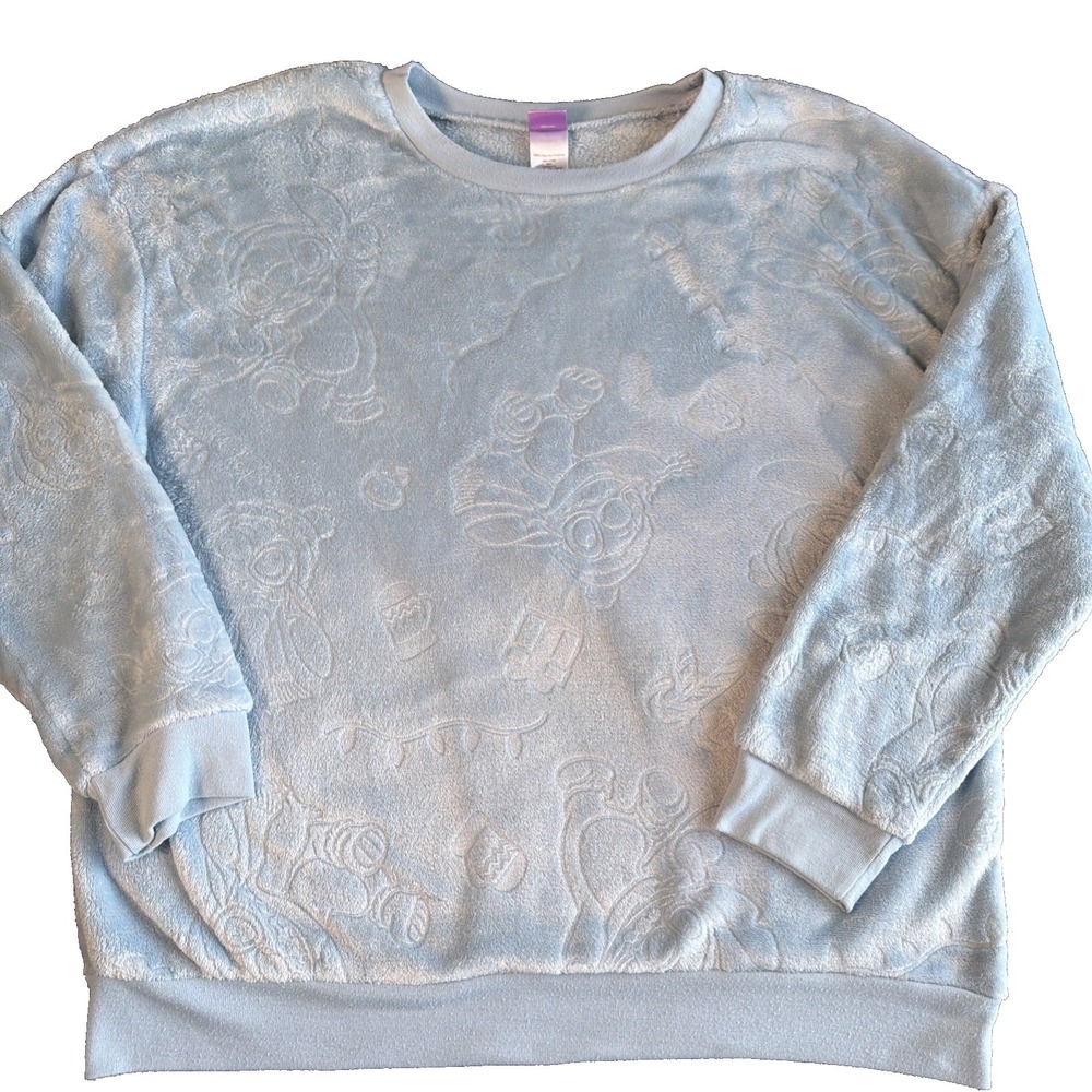 1af~ DISNEY Holiday Stitch Blue Christmas Sweatshirt Super Soft Fleece Kids XL